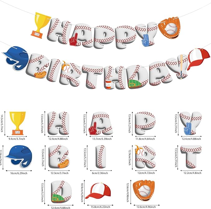 Baseball Happy Birthday Banners Baseball Happy Birthday Bunting Decorations Sports Banner for Kids Boys Sports Themed Party Carnival Party Decorations Supplies