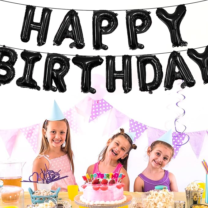 65 Pcs 16 Inches Happy Birthday and 2 Sets A-Z Letter Balloons, DIY Custom Alphabet Mylar Balloons Banner Sign for BDay, Graduation Halloween Thanksgiving Christmas Party Decorations (Black)