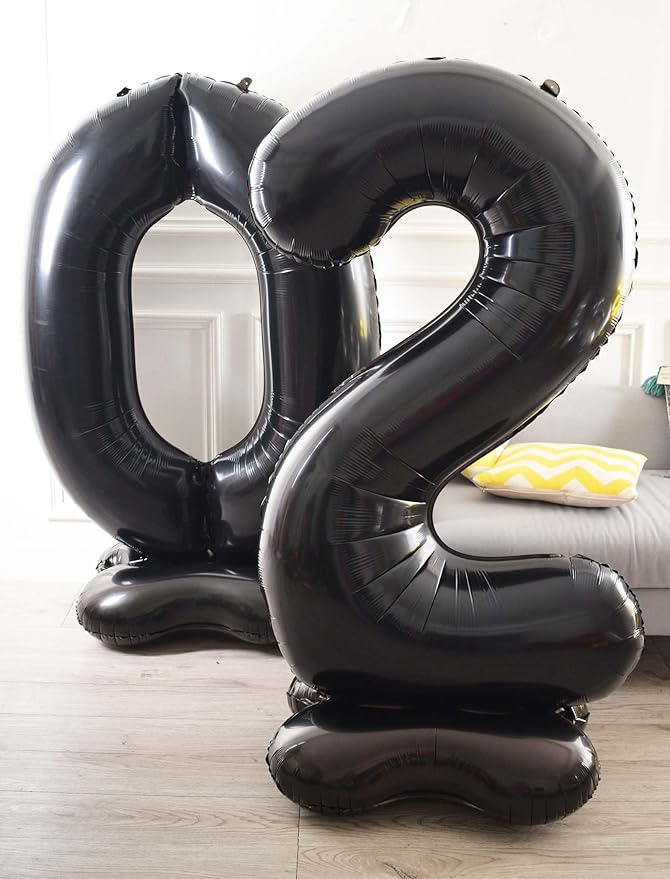 60 Inch Black Number Balloon Large Foil Number Balloons With Base, 0-9 Big Number Balloons for Birthday Party Supplies Decorations