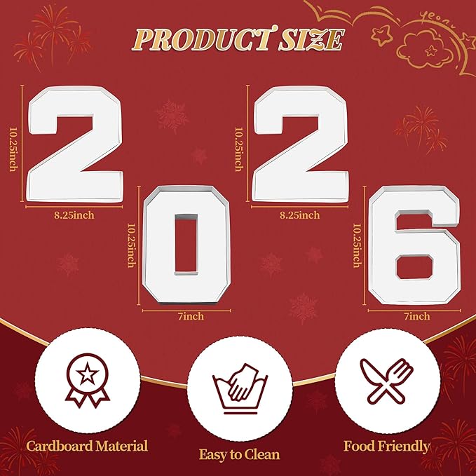 2026 Cardboard Numbers for Charcuterie, 4 Pack, 10.25 inch Fillable 2026 Numbers- Charcuterie Tray for Graduation Parties, Candy Display Box - Cardboard Decor, White