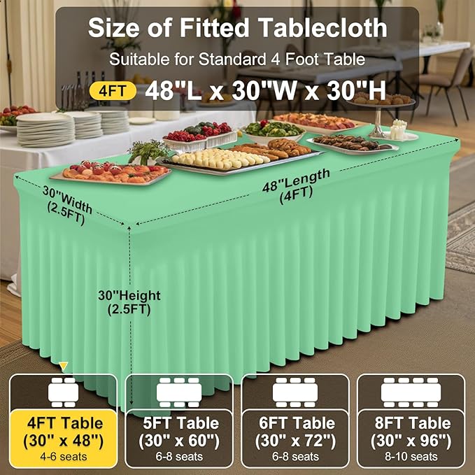 Smiry Spandex Tablecloth, Elastic Fitted Stretch Tablecloth for 4FT Rectangle Tables, Waterproof Washable Table Cover Skirt for Outdoor, Wedding, Banquet & Parties (Bright Green, 48Lx30Wx30H Inch)