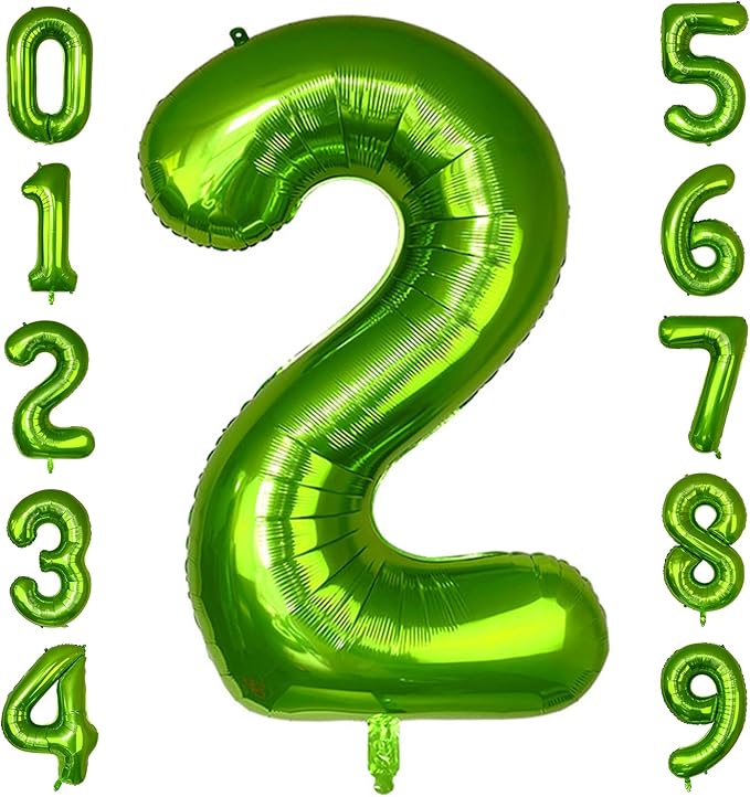 40 Inch Green Number Balloon 2, Large Number Foil Balloons Mylar for Girl Boy Birthday Party Celebration Decorations Supplies, Digital Balloons for Wedding Anniversary Events Decorations