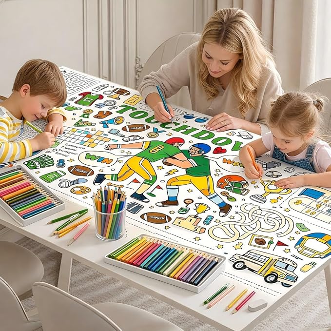 Giant Football Coloring Tablecloth for Kids,Large Coloring Posters for Kids Art Craft Home Birthday Party Supplies 30 x 72 Inch
