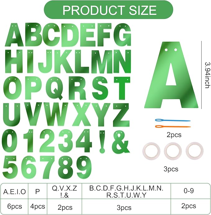 BEISHIDA 116 PCS A-Z DIY Letter Banner Kit Make Your Own Banner Double-Sided Green Including 111 Letters and Numbers 3 Rope and 9 Threading Device,Customized for Birthday Graduation Wedding Decor