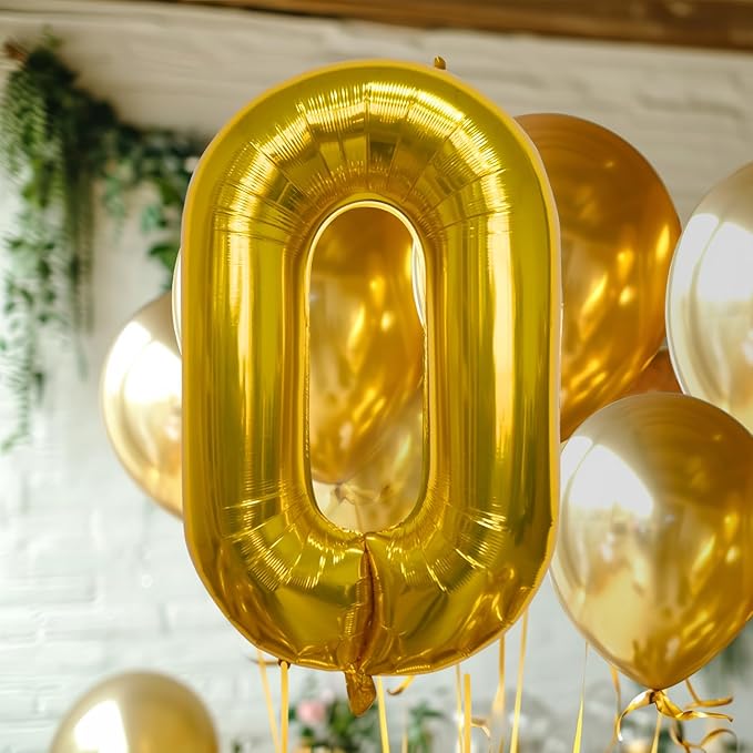 40 Inch Large Gold Number Celebration and Decoration Balloon for Birthday Parties, Graduations, Anniversaries, Weddings, Photo Shoots, Special Events - Helium Foil Mylar (Gold Number 0)