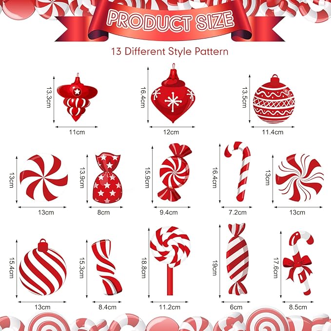 Funrous 56 Pcs Christmas Peppermint Candy Hanging Swirls Decorations Red and White Holiday Party Streamers for Home Winter Holiday Christmas Party Decor(Red White)