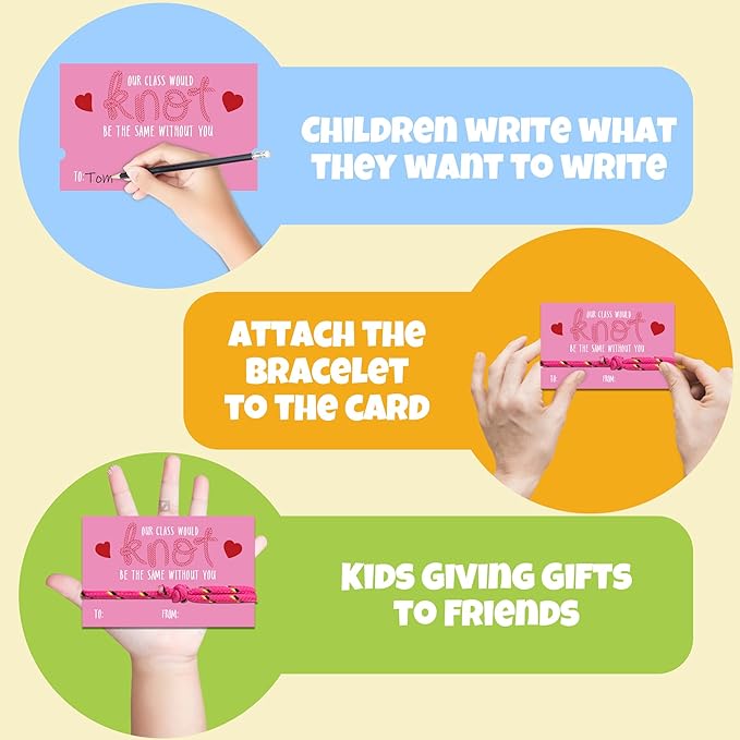 Valentines Day Gifts for Kids Classroom from Teacher to Student - 30 Pack Bulk Knot Friendship Bracelet Valentines for 3rd 4th 5th Grade, Non Candy Valentine Party Favors for School Class Exchange