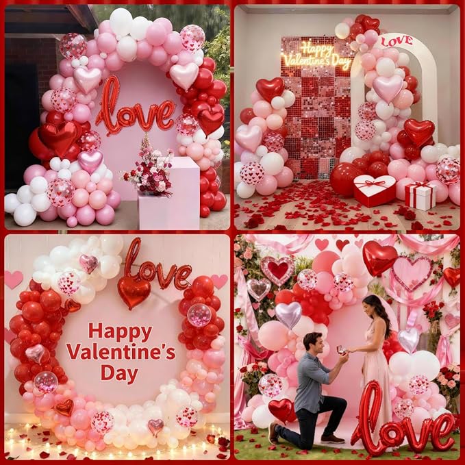 Valentines Day Balloon Arch Kit 114Pcs Red Pink White Balloon Garland Kit with Love Heart Foil Balloons Galentines Party Balloons Decorations for Marriage Proposal Engagement Wedding Mothers