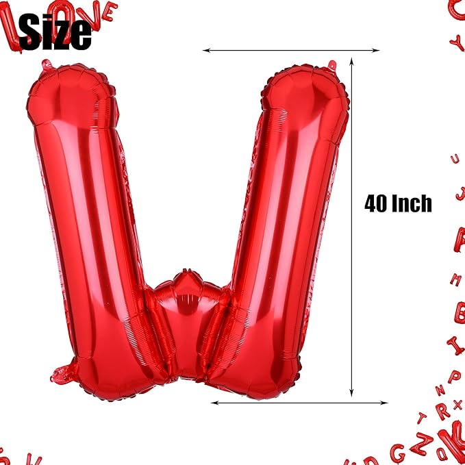 40 Inch Big Red Letter Balloons Foil Mylar Wedding Bachelorette Wedding Birthday Bridal Shower Anniversary Celebration Graduation Party Decoration Alphabet W (A-Z)