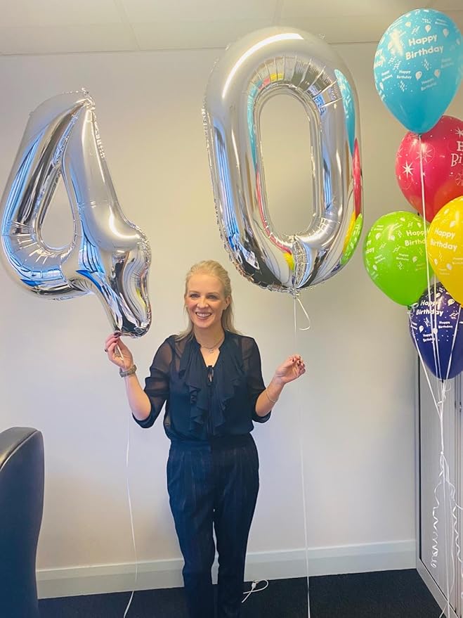 40 Balloon Number, Silver Number 40th Birthday Balloons 40 Inch, 40 Years Old Silver Birthday Decorations for Men Women, 40th Anniversary Decorations
