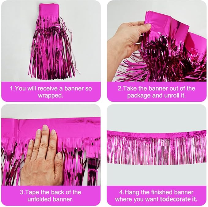 BEISHIDA 3 Packs Metallic Foil Fringe Garland Rose Red Wall Hanging Tinsel Fringe Banners for Car Floats Bridal Shower Wedding Birthday Valentine's Day Anniversary Party Decoration(30 Feet)