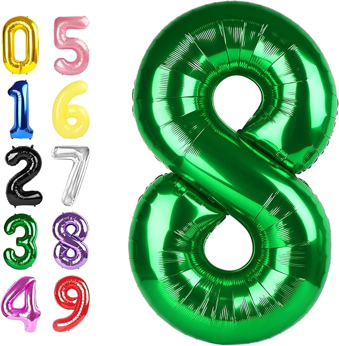 Balloon 8 Number, 40 Inch Dark Green Foil Large Ballon for Women And Men, Balloons Decoration for Happy 8 18 28 38 Birthday, Wedding Anniversary, New Year, Halloween Party Decoration