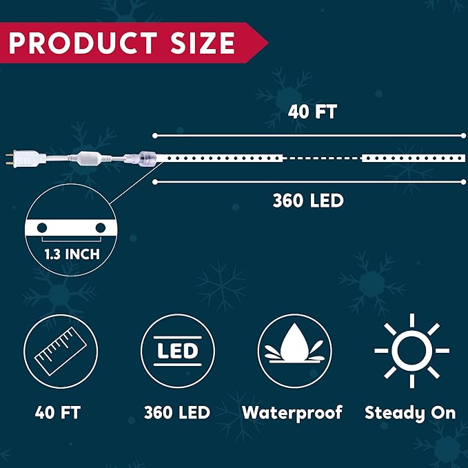 Joiedomi 40FT LED Candy Cane Rope Lights, Waterproof Outdoor 360 LED Christmas Decor Lights for Garden Yard Party Xmas Christmas Holiday Decorations (Red & Warm White)