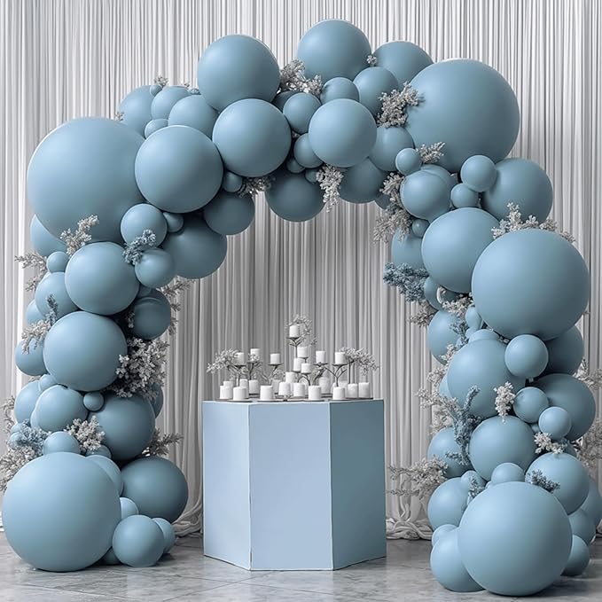 Dusty Blue Balloons Garland Kit, Double Stuffed Dark Dusty Blue Balloon Arch Different Sizes 18/12/10/5 Inch Latex Balloons for Birthday Gender Reveal Neutral Theme Party Decoration