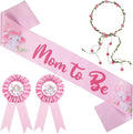 Chunful Elephant Theme Baby Shower Sash Mom to Be Sash and Dad to Be Pin Flower Crown for Gender Reveals Party Baby Shower Party Favors Decorations for Boys and Girls Pregnancy Props Gift (Pink)