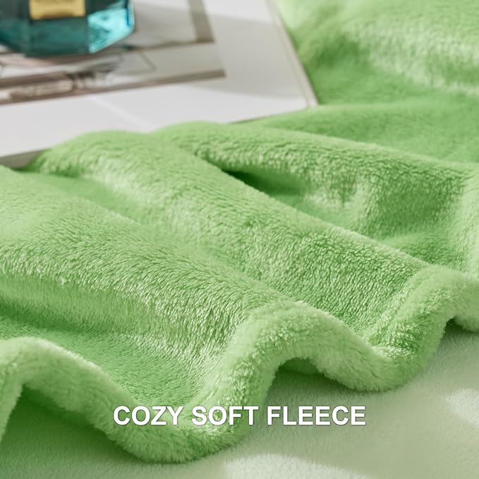 Hansleep Fleece Grass Green Full Blanket, Super Soft Flannel Fuzzy Plush Cozy Blanket for All Seasons, Grass Green, Full 84x90 Inches