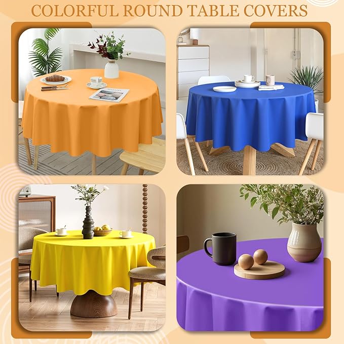 mwellewm 6Pcs Round Tablecloth Plastic Table Cloth Disposable Assorted Color Rainbow Colorful Neon Table Cover Candyland Decorations for Birthday Christmas Graduation Fiesta Party Picnic(84 Inch)
