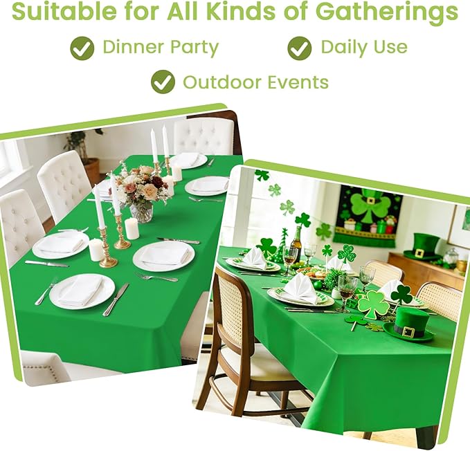 Mulbozy Green Plastic Table Cloth Disposable 4 Pack, 54 × 108 Inch Tablecloths Rectangle, Green Plastic Table Cover for Party Decor