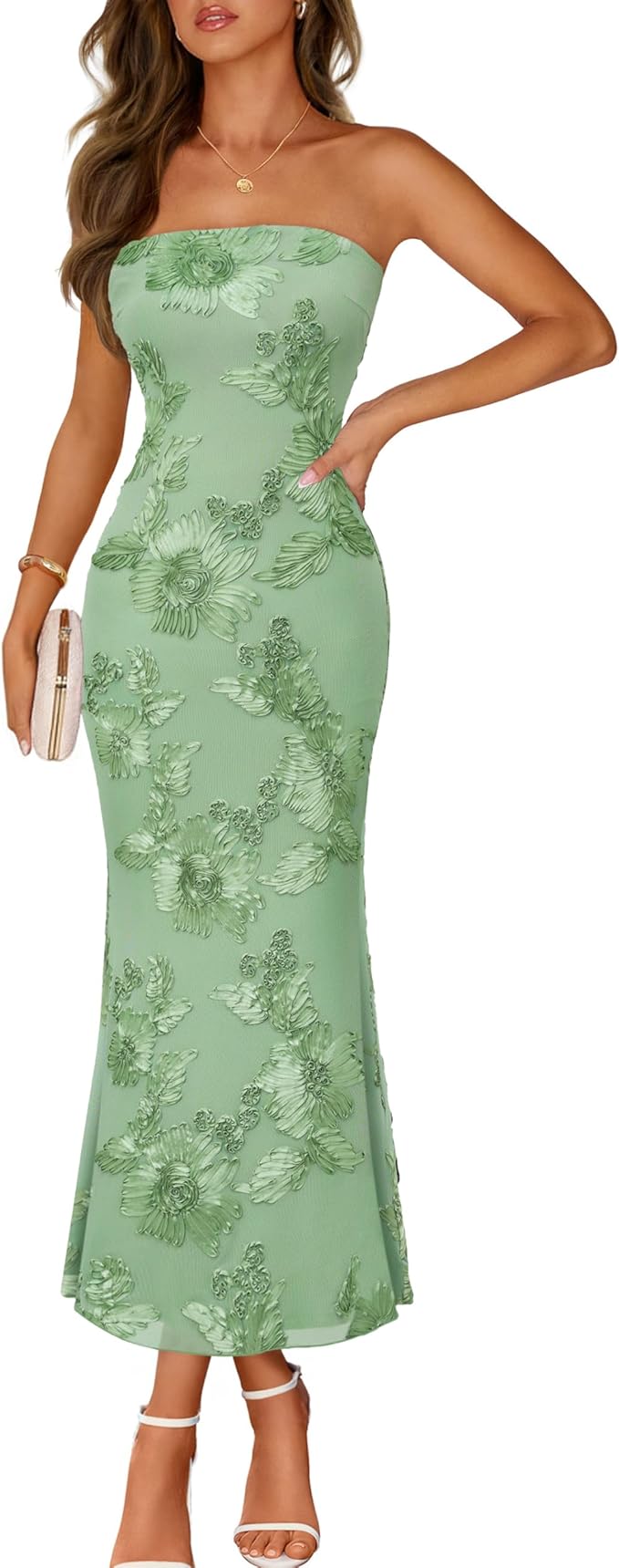 MEROKEETY Women's Floral Strapless Maxi Dress 2026 Summer Mesh Tube Bodycon Formal Wedding Guest Cocktail Party Long Dresses