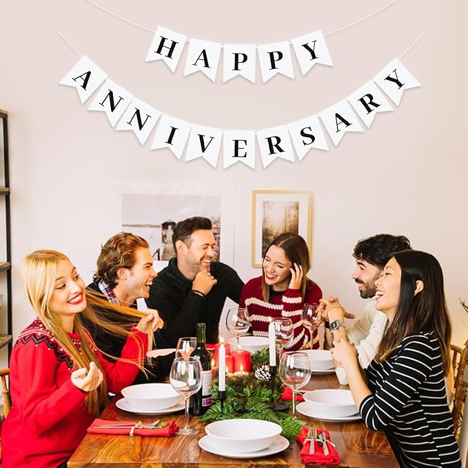 Happy Anniversary Banner,Valentines Day Wedding,Love Party and Background Indoor Outdoor Decorations