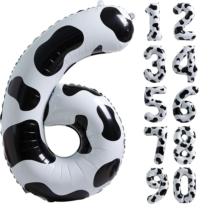 Cow Print Balloon Birthday Decorations Supplies,40 inch Number 6 Balloon | Cowgirl Theme Number Balloons for 6st Birthday Party | Farm Barn Decor for kids