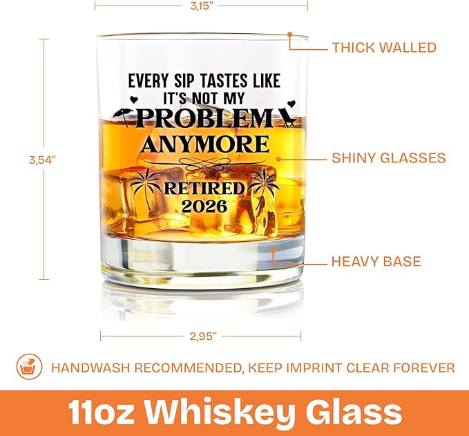 NewEleven Retirement Gifts For Men 2026 - Coworker Leaving, Goodbye Gift, Farewell Gifts For Coworkers, Friends, Dad, Grandpa - Retirement Gift For Men From Friend, Family, Colleague - Whiskey Glass