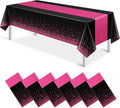 6Pcs Black Hot Pink Tablecloth Party Decorations,Plastic Black Table Cloth Printed Hot Pink Table Runner Disposable Rectangle Cover for Birthday Wedding Anniversary Graduation Party,54x108 Inch