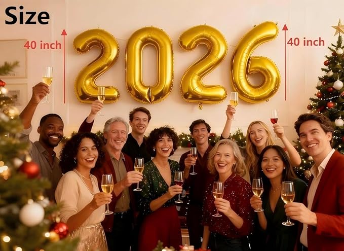 2026 Gold Numbers Balloon 40 Inch, Happy New Years 2026 Balloons for Nye Decor Party, 2026 Digital Balloon Graduation Decoration Supplies