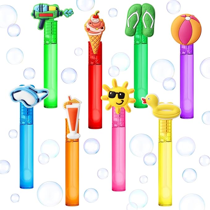 AMFZON 24Pcs Pool Beach Party Favors Bubble Wands for Kids, Beach Ball Summer Mini Bubbles Wand Toys, Pool Birthday Party Supplies Decorations Goodie Gift Bag Stuffers Pinata Classroom Prizes