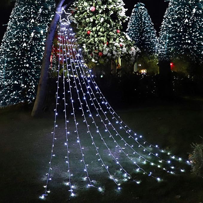 Christmas Decoration Star Lights Outdoor, 320 LED 16.4Ft Christmas Tree Toppers String Lights[8 Modes& Waterproof] for Halloween Xmas New Year Holiday Birthday (Iron-White)