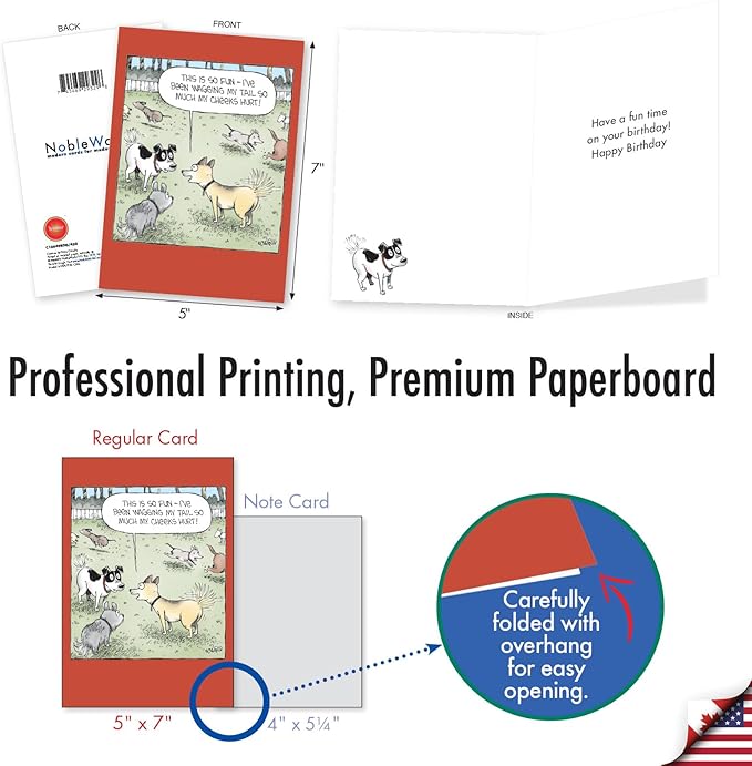 NobleWorks Funny Birthday Greeting Card with 5 x 7 Inch Envelope (1 Card) Bday Dog Wagging Tail C10649BDG