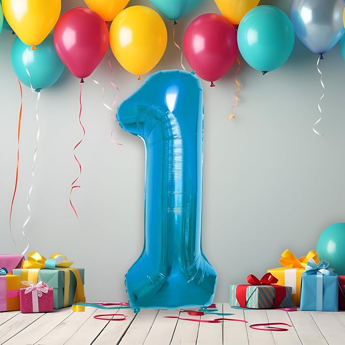 40 Inch Large Blue Number Celebration and Decoration Balloon for Birthday Parties, Graduations, Anniversaries, Weddings, Photo Shoots, Special Events - Helium Foil Mylar (Blue Number 1)
