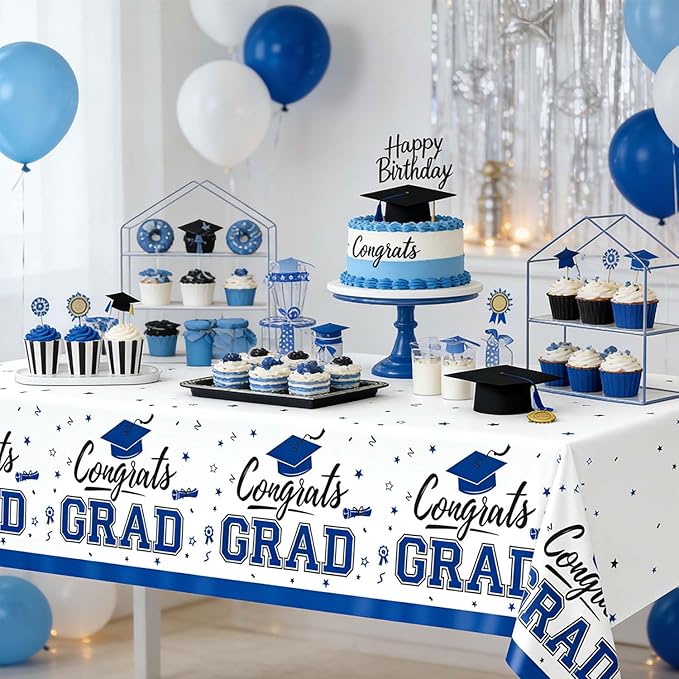 Oigco 2026 Graduation Decorations, 2 Pack Blue Graduation Tablecloths Class of 2026, Congrats Grad Plastic Rectangle Table Cloths for Graduation Party Decorations, 54 x 108 Inch