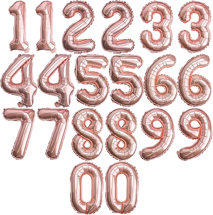 [20 Pcs] 16" Rose Gold Foil Number Balloons (2 sets of 0-9) - Mylar Aluminum Hanging Decorations for Graduation, Birthday, Christmas & New Year's Eve Parties