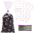 SOMIOCO Clear Cello Cellophane Treat Party Favor Bags Pink Candy Cookie Plastic gift Goodie Bags with Twist Tie for Birthday,Baby shower,Wedding,Party(Bow Pattern) 100 PCS 4X9 In