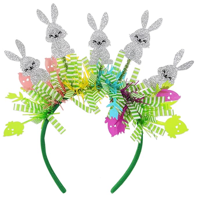 Easter Headbands - Easter Headbands for Women - Silver Glitter Easter Bunny Headband for Easter Decorations - Easter Accessories for Women