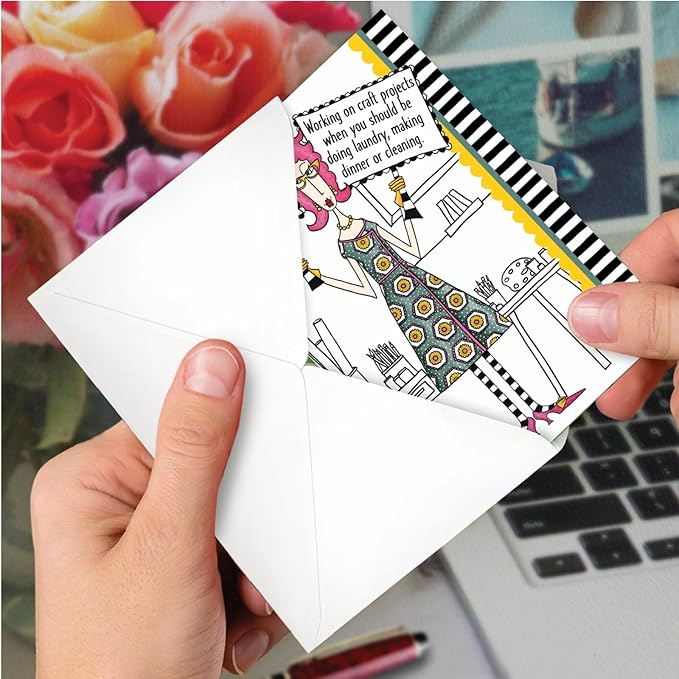 NobleWorks - 1 Funny Birthday Card for Women, Wife - Happy Bday Cartoon, Woman Notecard with Envelope - Procraftinating C3664BDG