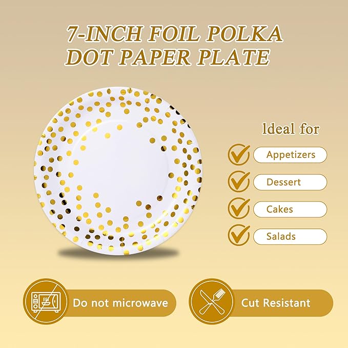 White and Gold Paper Plates and Napkins Party Supplies,Serves 25 Guests White Gold Plates and Napkins,Disposable Paper Tableware Set for Birthday Wedding Bridal Shower Baby Shower Decorations