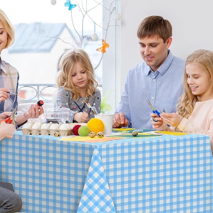 6pcs 54X108inch Light Blue Checkered Tablecloth,Blue Gingham Tablecloths Buffalo Plaid Disposable Plastic Table Covers for Birthday Baby Shower Bridal Wedding Party Birthday Decorations