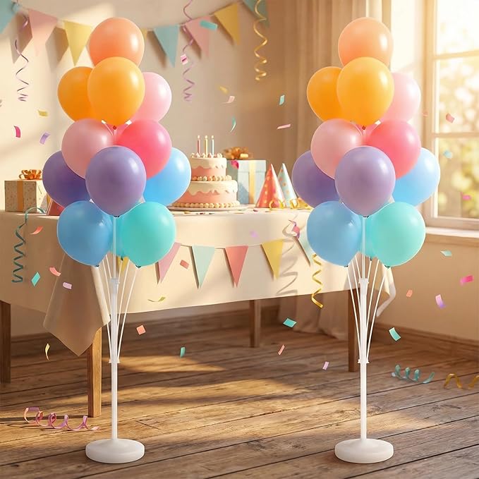 Balloon Column Stand Kit,2 Sets of Assorted Rainbow Balloon Tower Pillar with 10inch Light Multi Color baloon Reusable Design for Grirls Party,Birthday, Wedding,Baby Shower,Graduation Decoration
