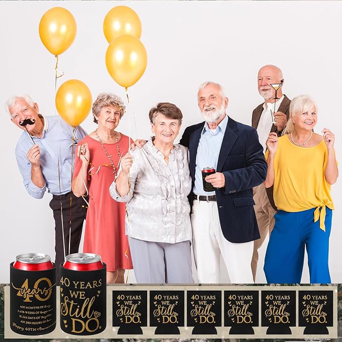 25 Pcs 40th Anniversary Can Sleeve for Guests 40 Years We Still Do Can Birthday Neoprene Cooler Sleeves 40th birthday party Gift Wedding favors for Women Men