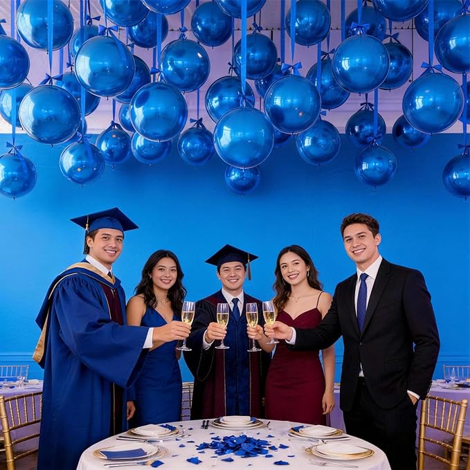 Biapian 12Pcs Dark Blue Round Foil Balloons, 22" 18" 15" 10" 4D Round Ball Shaped Balloon, Big Blue Metallic Balloons for Birthday Party Baby Shower Graduation New Year Eve Disco Decorations Supplies