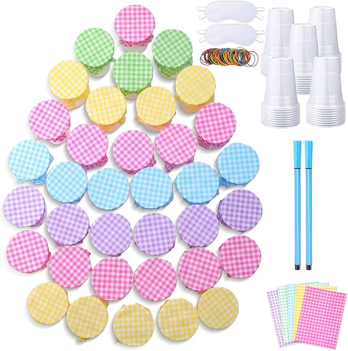 Capoda 60 Pack Easter Punch Game Set Easter Egg DIY Prize Punch Box Game Include 60 Pcs 16oz Plastic Cups 60 Sheet Tissue Paper Pens Blindfolds and 160 Pcs Rubber Bands for Outdoor Indoor Family Party