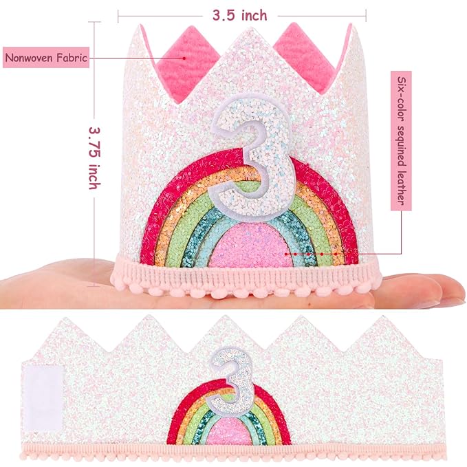 Rainbow Birthday Headband 3 Year Old Girl's Birthday Crown, 1 Count (Pack of 1)