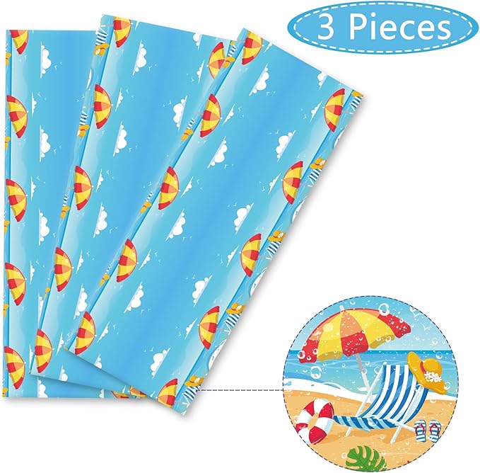 Tevxj 3 Pieces Summer Beach Tablecloths for Hawaiian Decorations Plastic Disposable Pool Surfboard Party Table Covers for Rectangle Tables Birthday Baby Shower Party Supplies Favors, 54 x 108 Inches