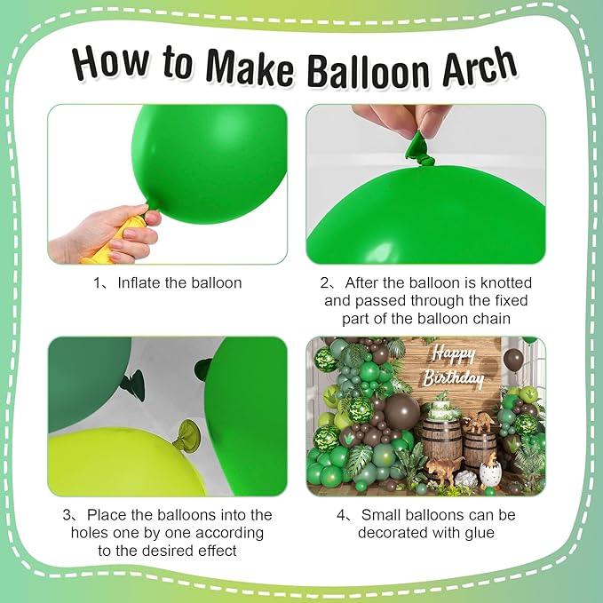 Dinosaur Birthday Party Decorations, Jungle Themed Balloon Arch Kit with Green Brown Balloons Dinosaur Paw Print Stickers for Kids Jungle Safari T-REX ROAR Themed Party Decor Supplies