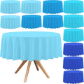 12 Pack Blue Round Disposable Tablecloths, Waterproof Plastic Table Covers for Wedding Birthday Baby Shower Party Decor, 84 Inches
