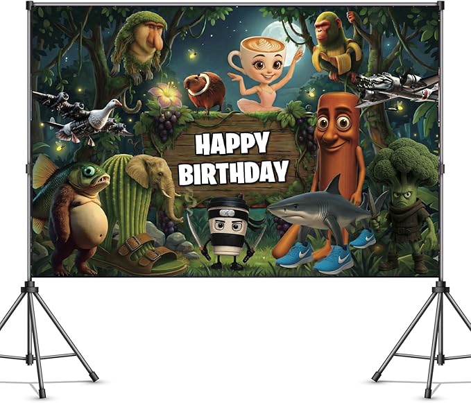 IndoTribe Italian Brainrot Birthday Decorations 6x4ft Italian Brainrot Happy Birthday Backdrop Jungle Theme Italian Brainrot Birthday Party Decorations Italian Themed Happy Birthday Banner for Boys