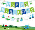 Zwiebeco Blue Green Golf Happy Birthday Banner Bunting Garland Hanging Paper Party Decorations for Boys Girls Mens Womens Adults Golf Sports Themed Bday Decor Accessories Supplies