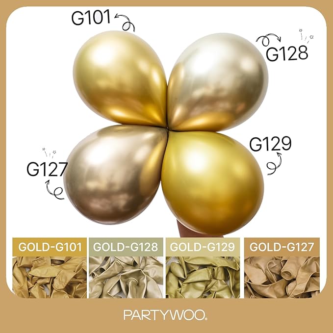 PartyWoo Metallic Gold Balloons 140pcs Different Sizes of 18 12 10 5 Inch Chrome Gold Balloon Arch Kit Garland for Birthday Graduation Baby Shower Wedding Bachelorette Party Decorations Gold-G127